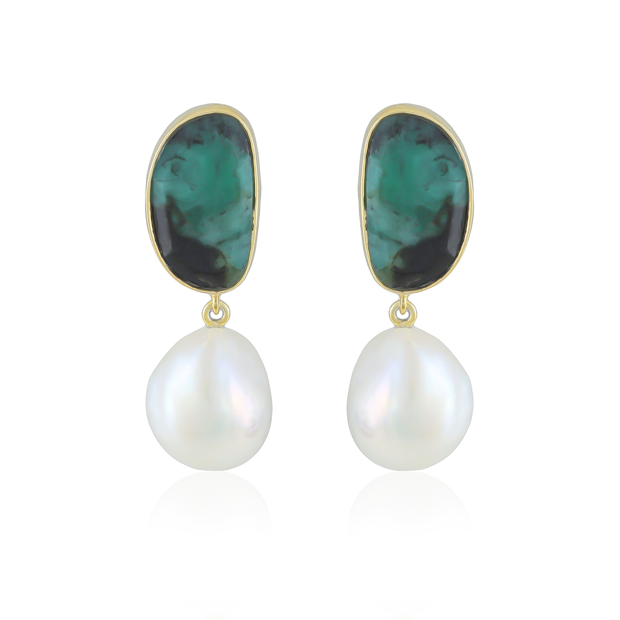 Sage Earrings | Emerald | Pearl | Gold – Plated