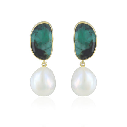 Sage Earrings | Emerald | Pearl | Gold – Plated