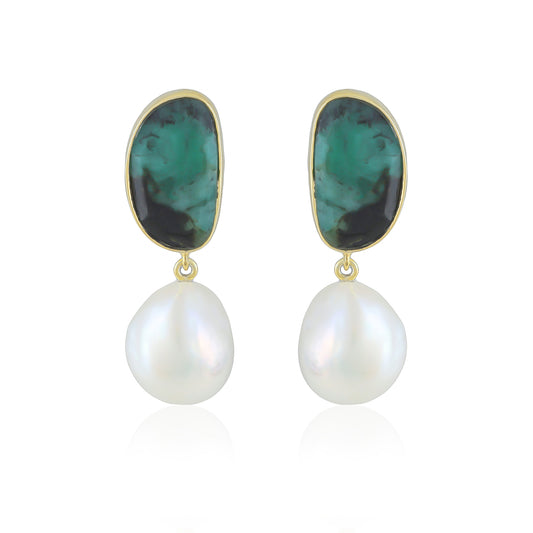 Sage Earrings | Emerald | Pearl | Gold – Plated