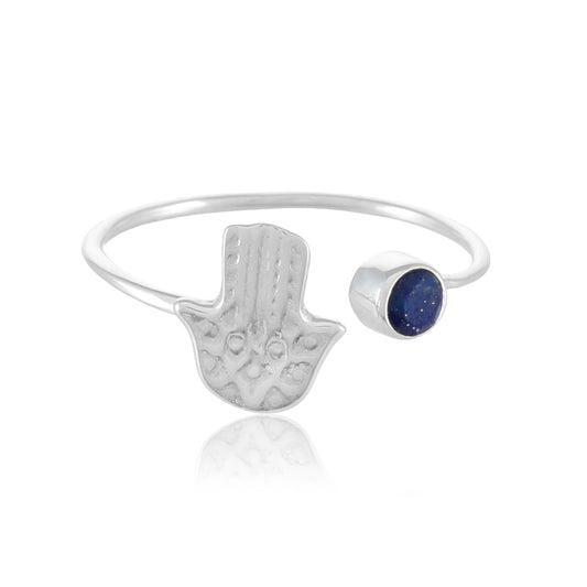 Hand of Hamsa Open Ring | Lapis Lazuli