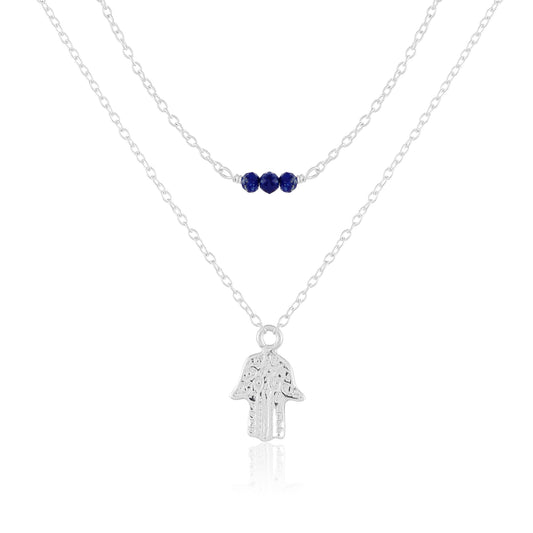 Hand of Hamsa 2-Tier Necklace | Lapis Lazuli